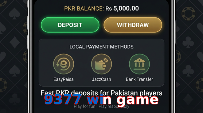 Deposit and withdrawal screen with PKR methods